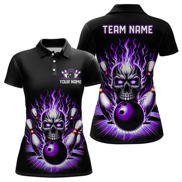 Personalised Ladies Purple Skull Bowling Shirt with Custom Team Name I6511