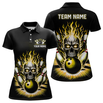 Personalised Ladies Yellow Skull Bowling Shirt with Custom Team Name I6513