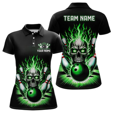 Women's Green Skull Bowling Shirt with Custom Team Name I5820