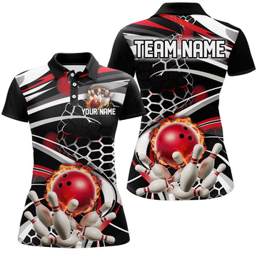 Red & Black Flame Bowling Shirt for Ladies I6771