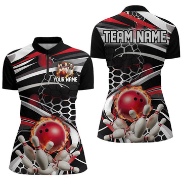 Red & Black Flame Bowling Shirt for Ladies I6771