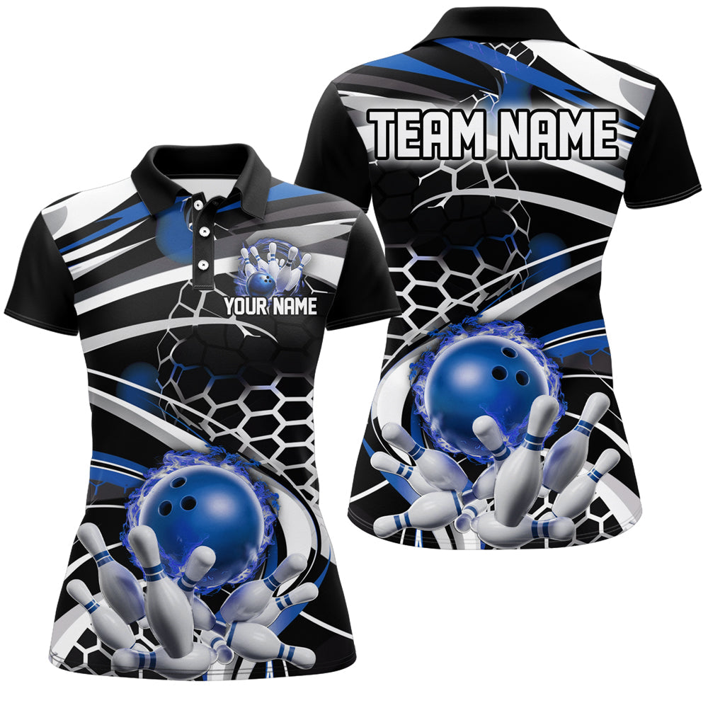 Blue & Black Flame Bowling Shirt for Ladies I6772