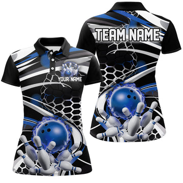 Blue & Black Flame Bowling Shirt for Ladies I6772