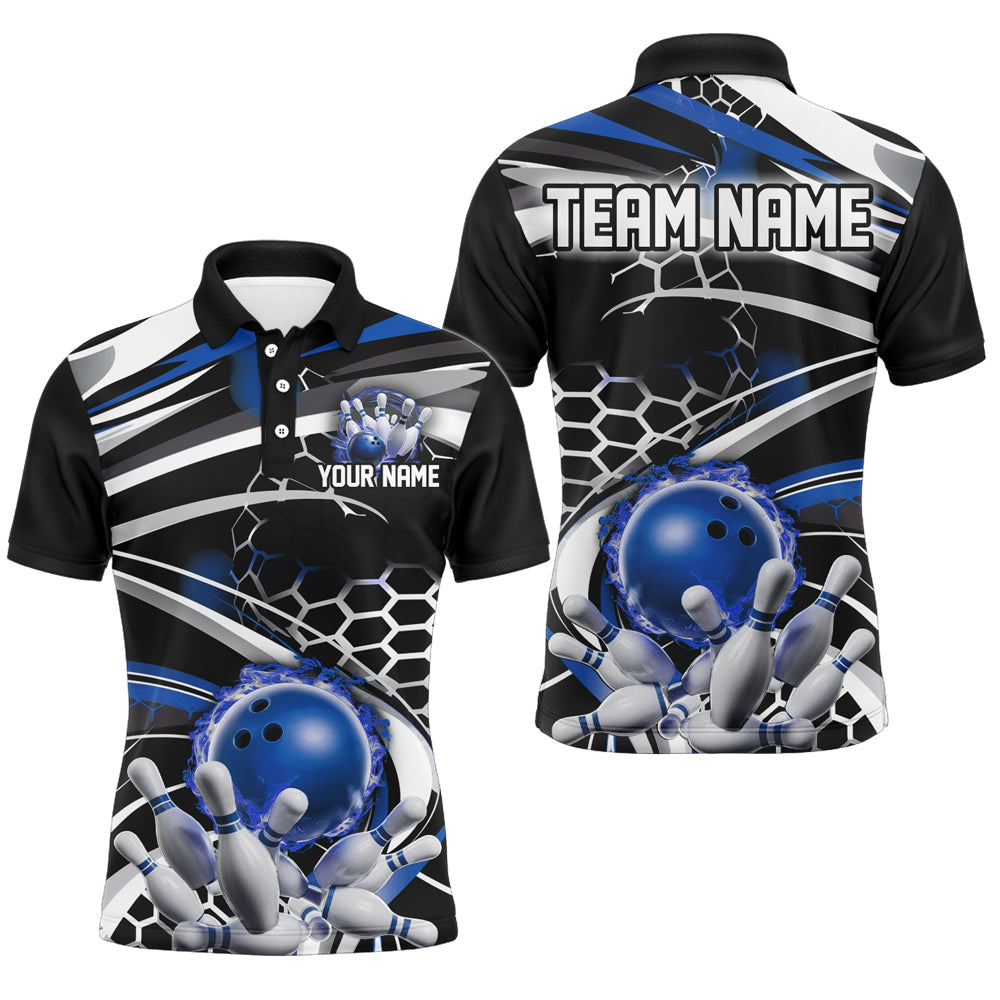 Blue & Black Flame Bowling Shirt for Teams I6772