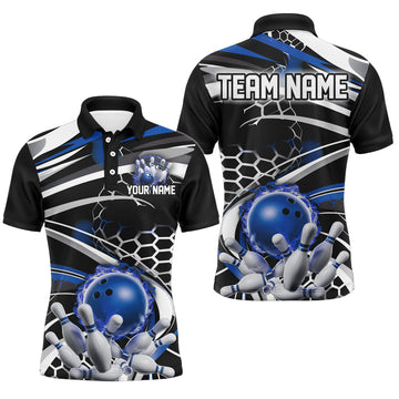 Blue & Black Flame Bowling Shirt for Teams I6772
