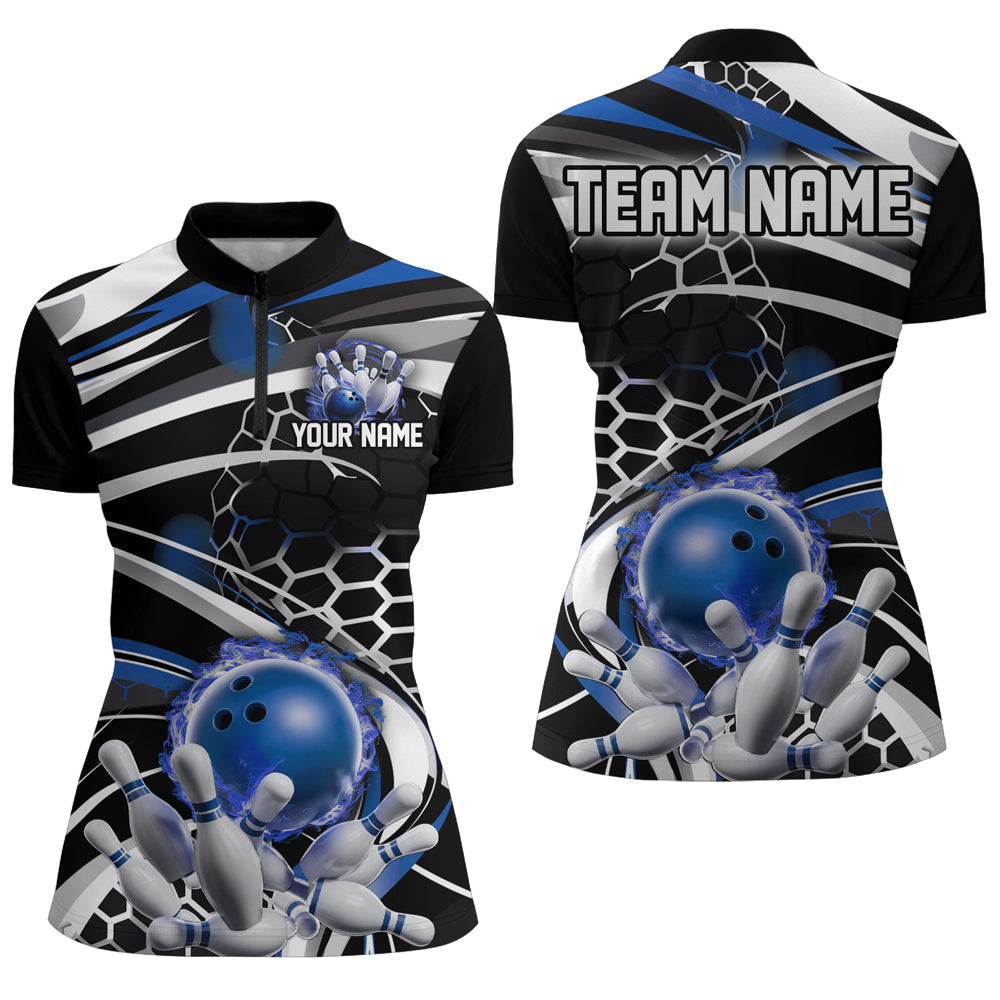 Blue & Black Flame Bowling Shirt for Ladies I6772