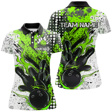 Black & Green Flame Ladies Bowling Shirts I7166