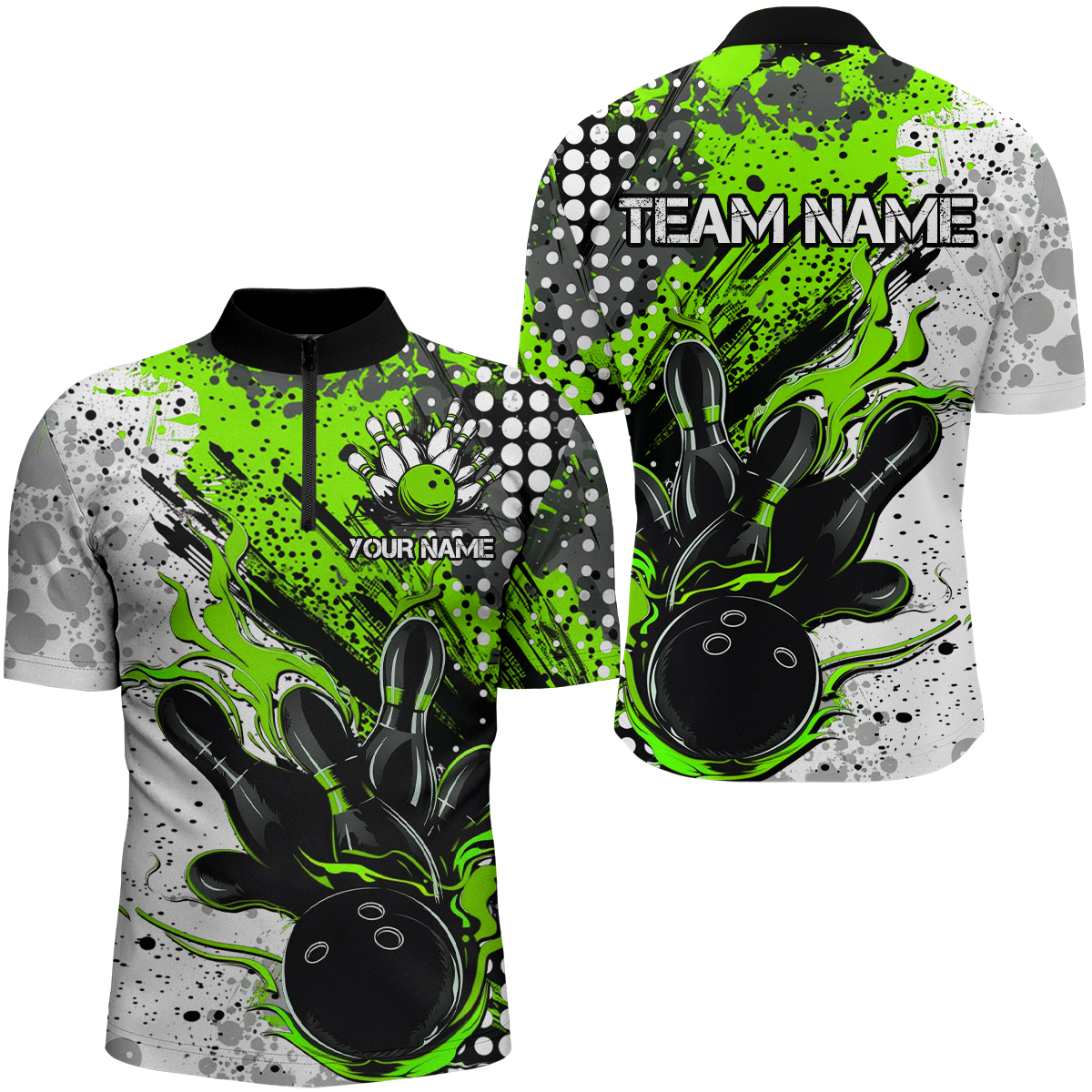 Men's Black & Green Flame Bowling Shirts I7166