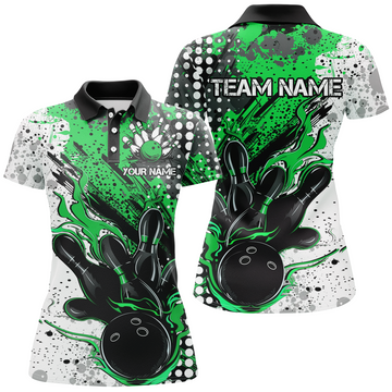 Black & Green Flame Ladies Bowling Shirts I7167