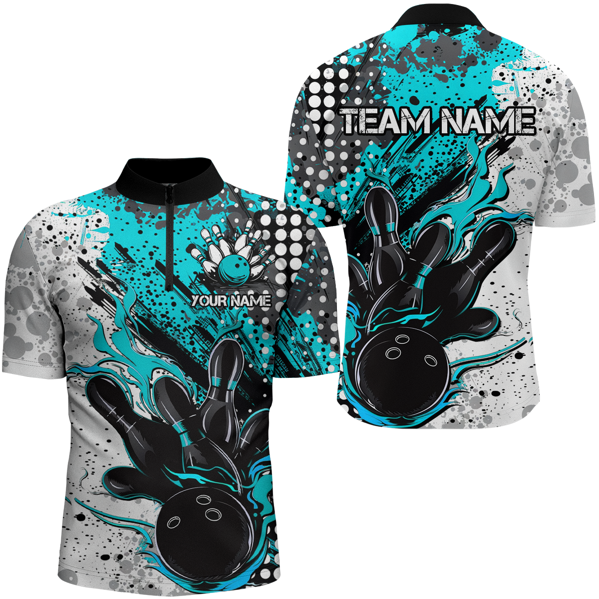 Men's Black & Blue Flame Bowling Shirts I7168