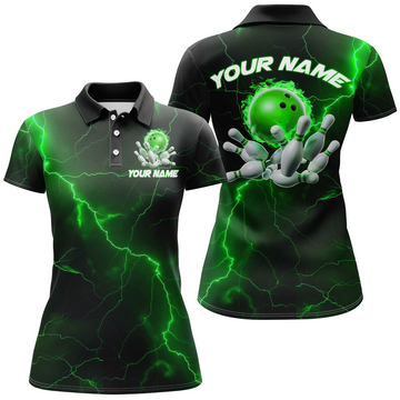 Green Thunder Flame Bowling Team Shirts for Women I6717