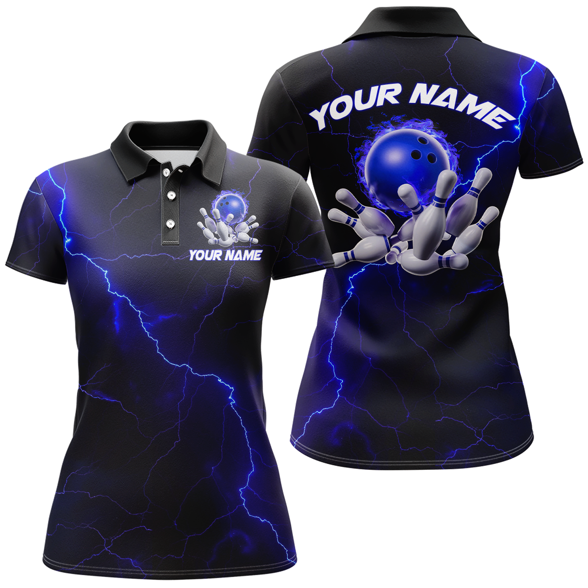 Blue Thunder Flame Bowling Team Shirts for Women I6716