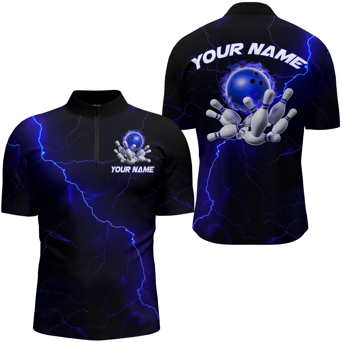 Blue Thunder Lightning Flame Bowling Team Shirts for Men & Women I6716
