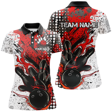 Red & Black Flame Bowling Polo Shirt for Women I6753
