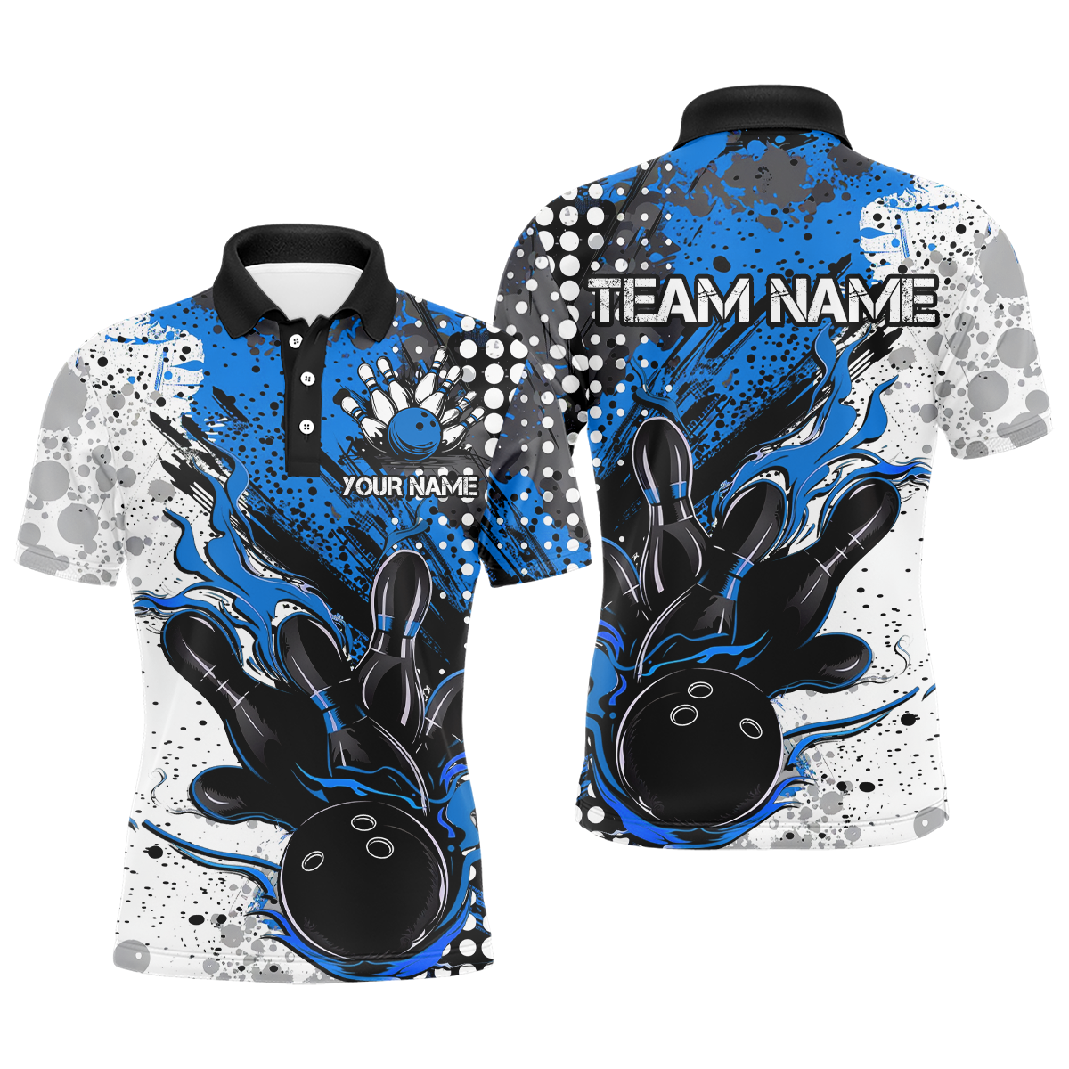 Blue & Black Flame Bowling Polo Shirt for Men I6754