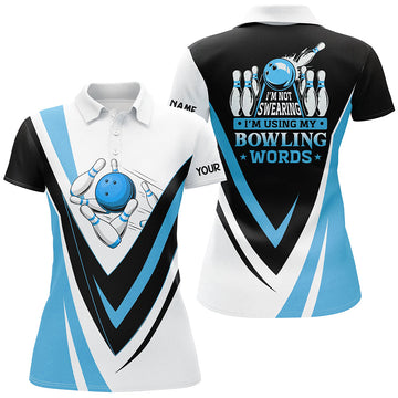 Women's Blue Bowling Polo Shirt - 'I'm Not Swearing, I'm Using My Bowling Words' N6631