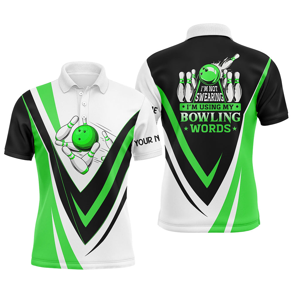 Men's Green Bowling Polo Shirt - 'I'm Not Swearing, I'm Using My Bowling Words' N6632