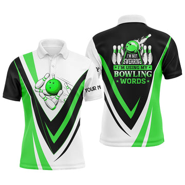 Men's Green Bowling Polo Shirt - 'I'm Not Swearing, I'm Using My Bowling Words' N6632