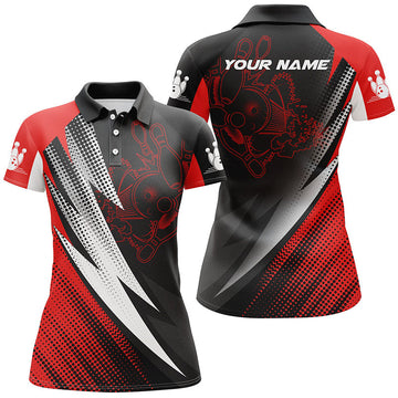 Customisable Women's Bowling Polo Shirt - Red & Black N4847