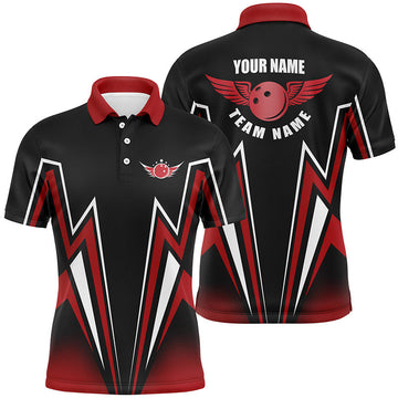 Men's Red & Black Lightning Bowling Polo Shirt N4701