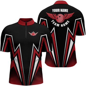 Men's Red & Black Bowling Quarter Zip Team Shirt N4701