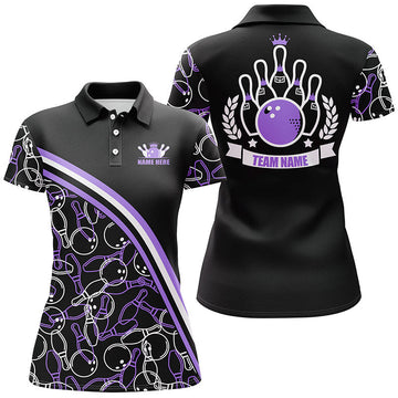 Custom Black & Purple Bowling Polo Shirt for Women N6531