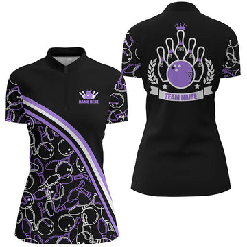 Women's Custom Black & Purple Bowling Quarter Zip Shirt N6531