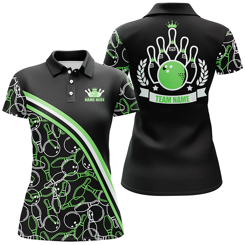 Custom Black & Green Bowling Polo Shirt for Women N6532