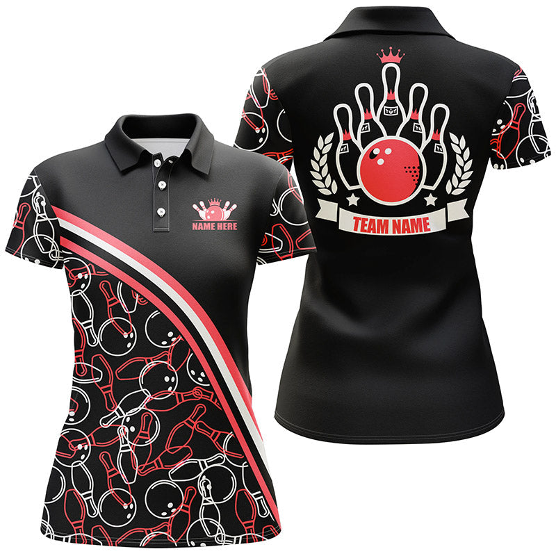 Custom Black & Red Bowling Polo Shirt for Women N6533