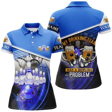 Women's Blue Bowling Polo Shirt - Custom Team Jersey N6534