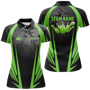 Women's Bowling Polo Shirt - Custom Black & Green Team Jersey N7147