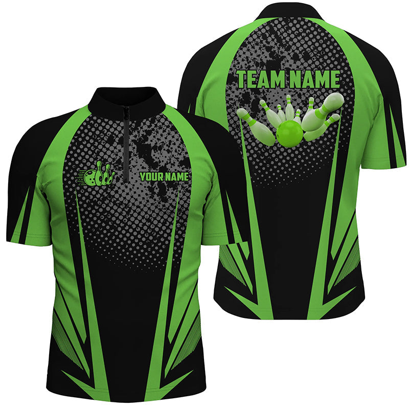 Men's Bowling Quarter-Zip Shirt - Custom Black/Green Team Design N7147