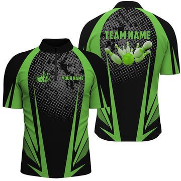 Men's Bowling Quarter-Zip Shirt - Custom Black/Green Team Design N7147