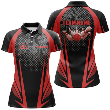 Women's Bowling Polo Shirt - Custom Black & Red Team Jersey N7148