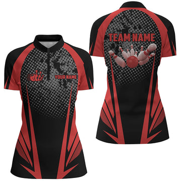 Women's Bowling Quarter-Zip Jersey - Black & Red N7148