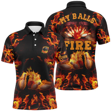 Flame Bowling Polo Shirt for Men - Custom Name N4865