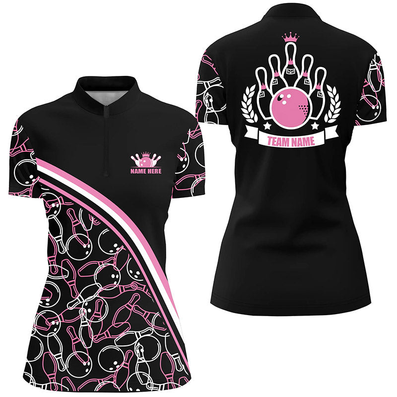 Custom Pink Bowling Quarter Zip Shirt for Women N4867