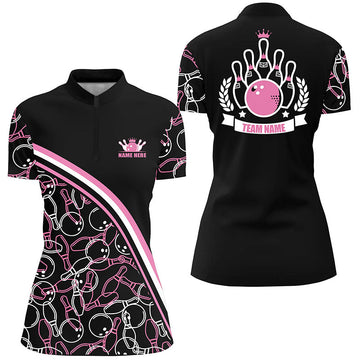Custom Pink Bowling Quarter Zip Shirt for Women N4867