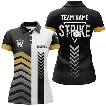 Women's Black & White Retro Bowling Polo Shirt - Custom Team Jersey N6328