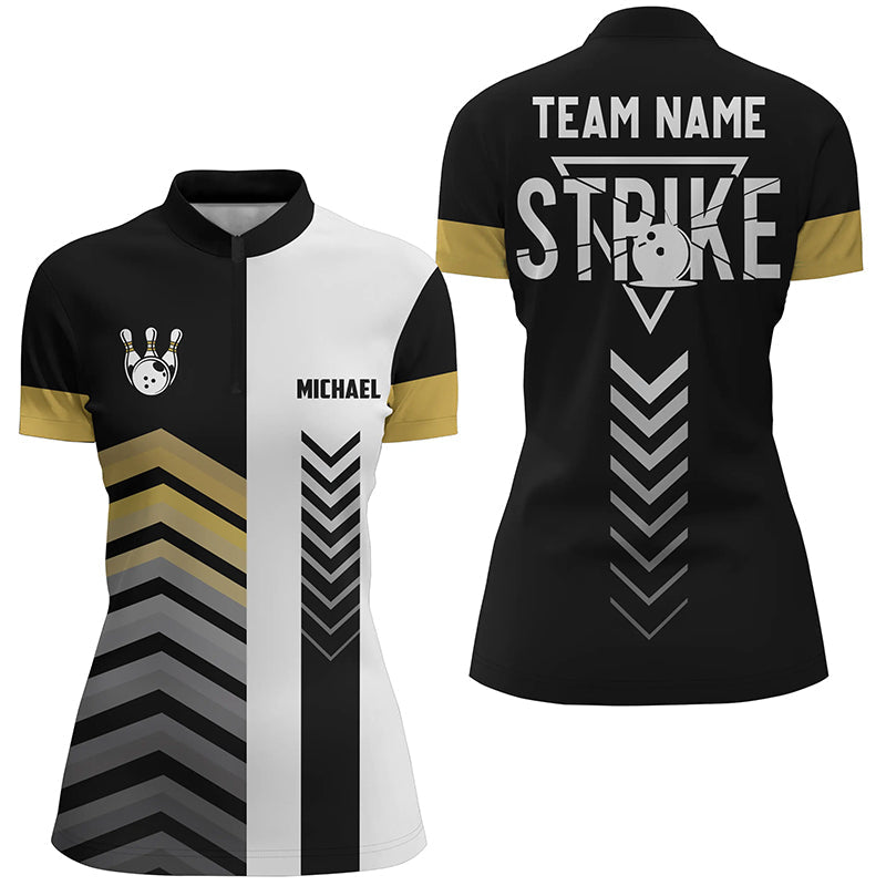 Women's Black & White Retro Bowling Quarter Zip Shirt N6328