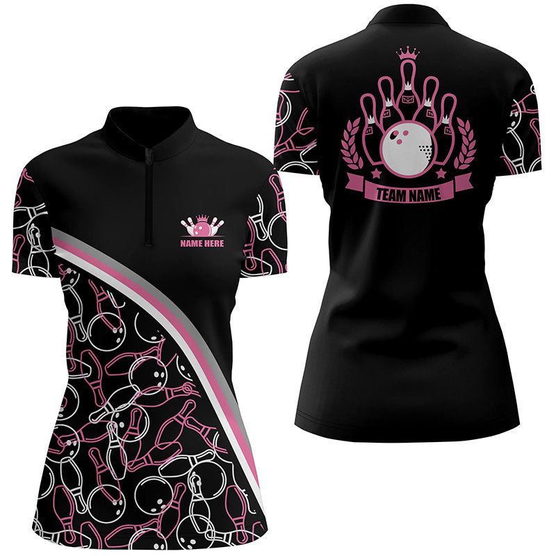 Women's Custom Pink Bowling Quarter Zip Shirt N5441