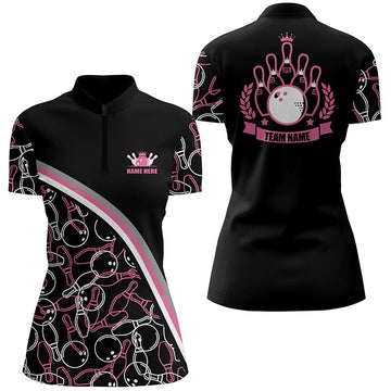 Women's Custom Pink Bowling Quarter Zip Shirt N5441