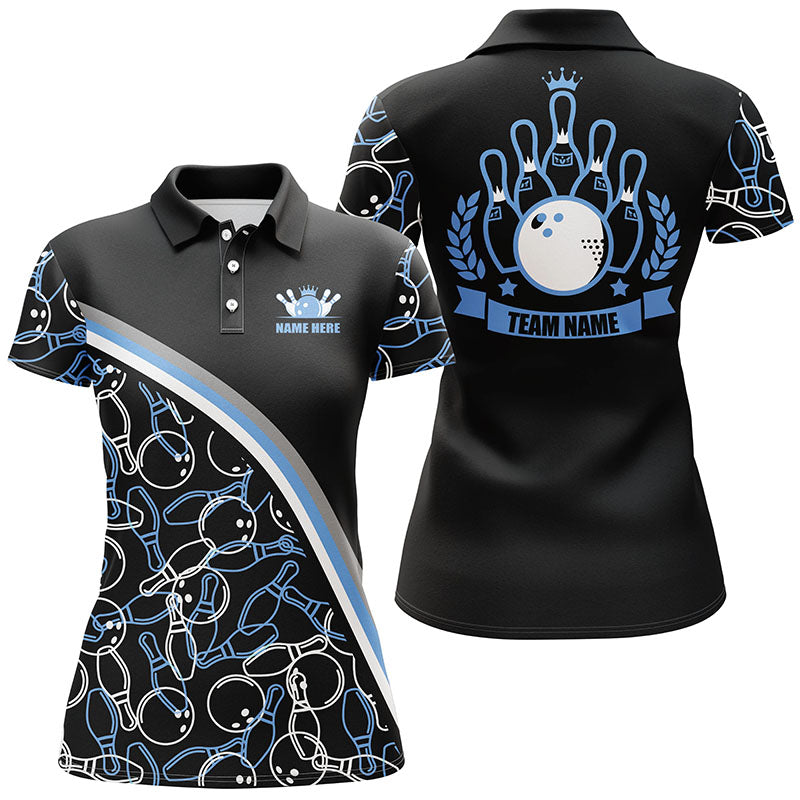 Custom Women's Bowling Polo Shirt - Black & Blue Pattern N5442