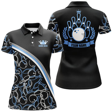 Custom Women's Bowling Polo Shirt - Black & Blue Pattern N5442