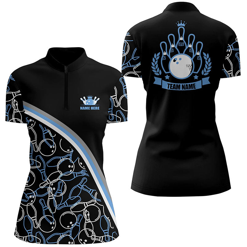 Women's Custom Black & Blue Bowling Quarter Zip Shirt N5442