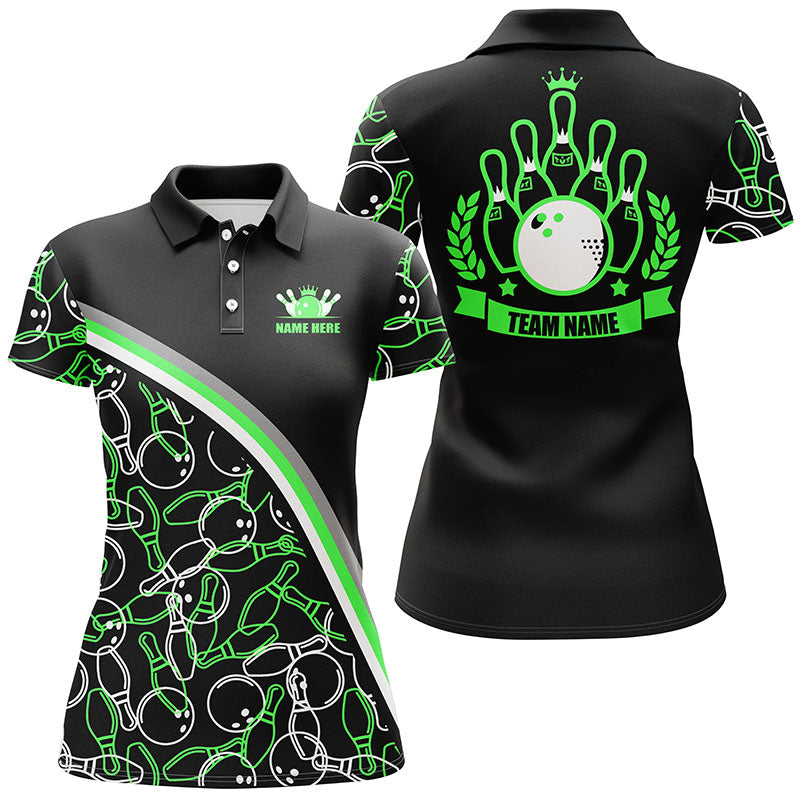 Custom Women's Bowling Polo Shirt - Black & Green Pattern N5443
