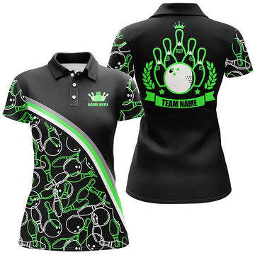 Custom Women's Bowling Polo Shirt - Black & Green Pattern N5443