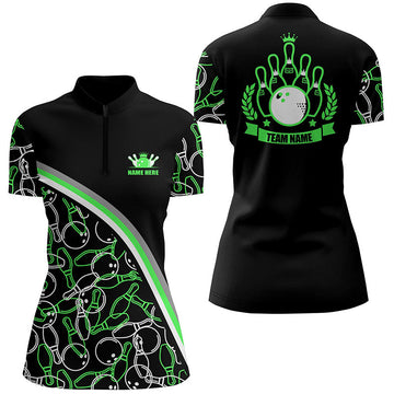 Women's Custom Black & Green Bowling Quarter Zip Shirt N5443