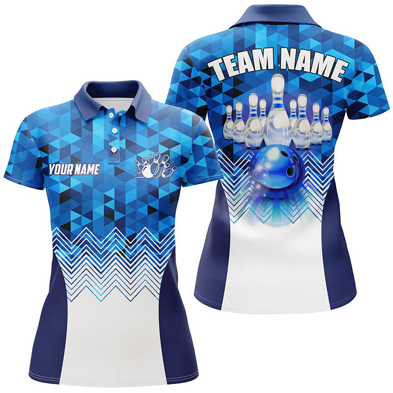 Women's Custom Blue Geometric Bowling Polo Shirt N7452