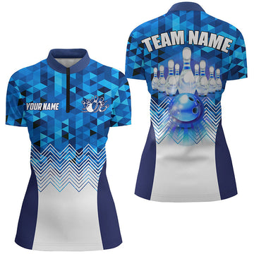 Women's Blue Geometric Bowling Quarter Zip Shirt N7452